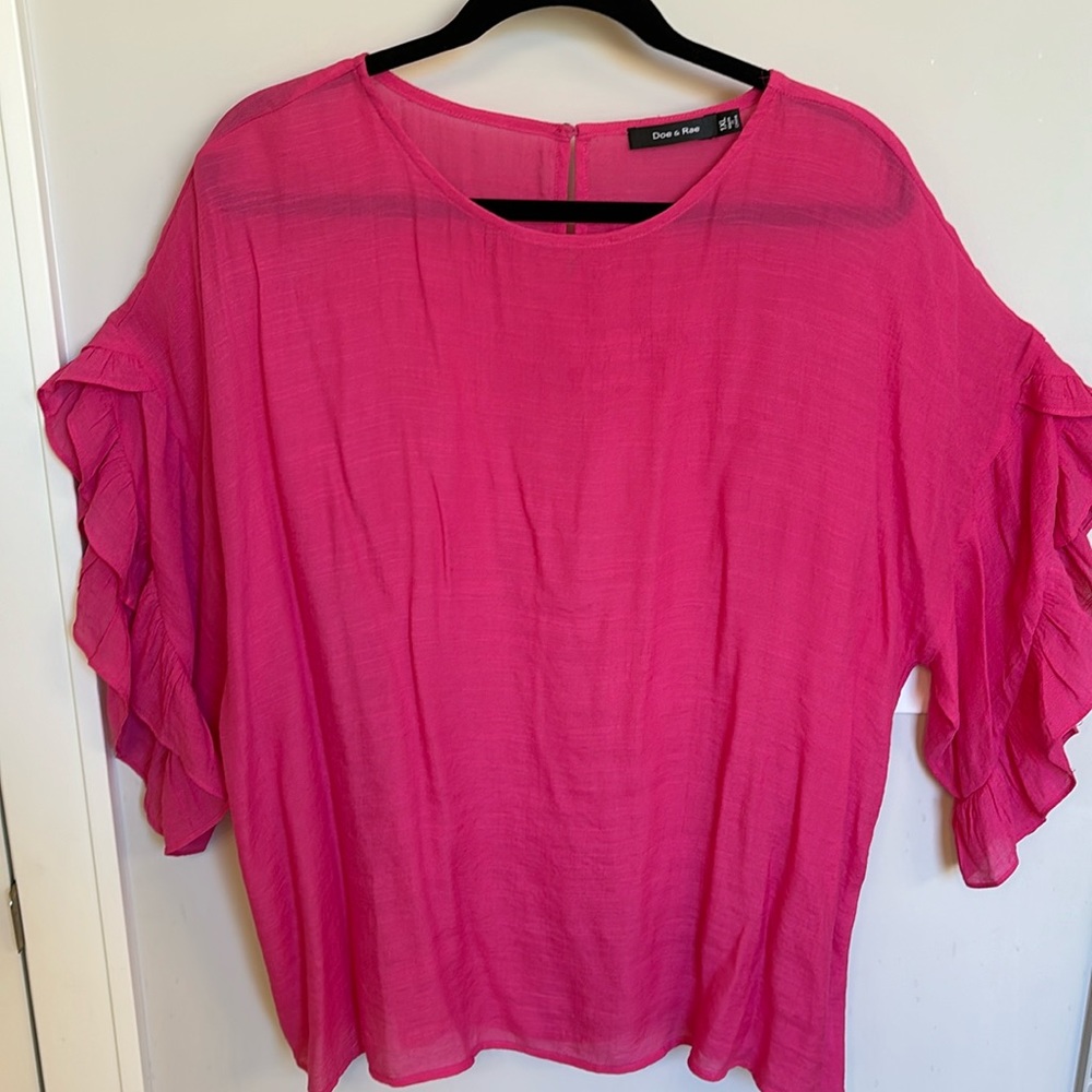 Doe & Rae Ruffle Trim Bell Sleeve Woven Blouse